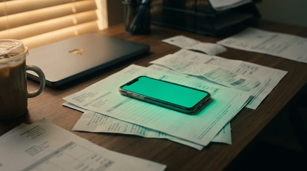 No meio dos boletos, o celular acende com luz verde
